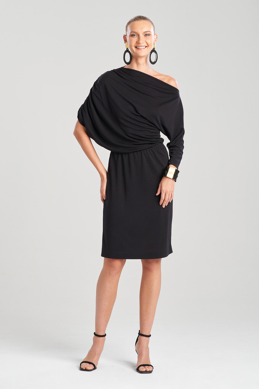 Buy Tencel™ Asymmetrical Drape Dress in Black Online