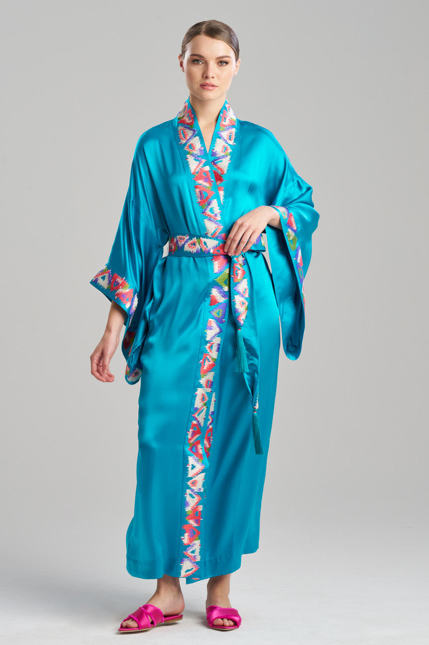 Blue Patterned Robe Buy Couture Toulouse Embroidered Drop Sleeve Silk Robe in Mediterranean ...