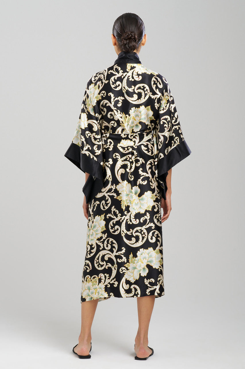 Scroll Robe Buy Camille Floral Scroll Kimono Silk Robe in Black/Gold Online | NATORI