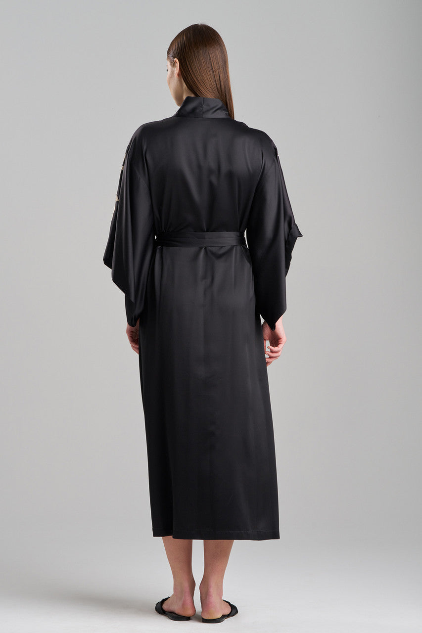 Buy Peony Blossom Embroidery Robe in Black Online | NATORI