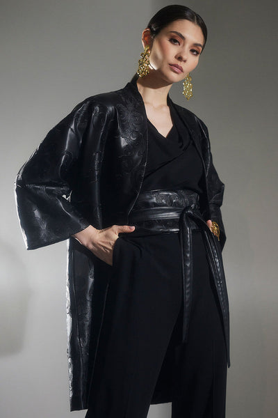 LETICIA ジャケット Buy Leticia Embroidered Faux Leather Kimono Coat in Black Online