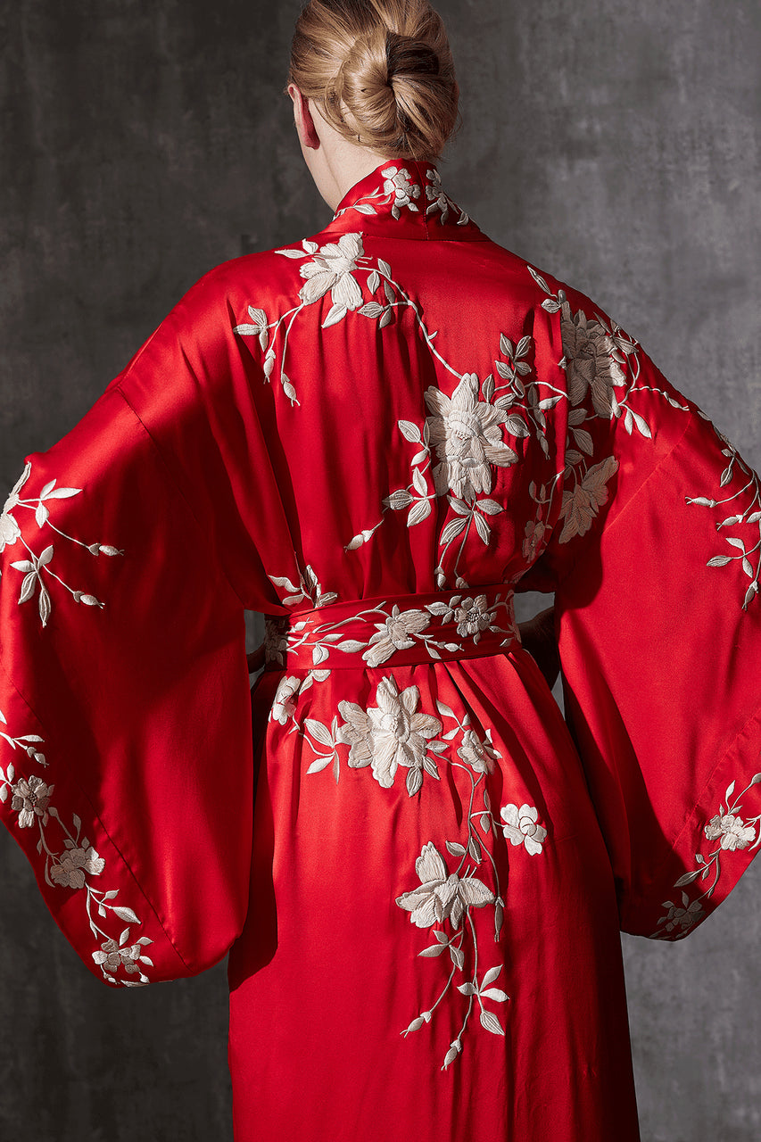 red silk kimono dress Long Red Kimono Robe Maxi Satin Bridal Robes for Women Floor Length Dressing Gown Long Bridesmaid Robe Sexy Gift for Wife