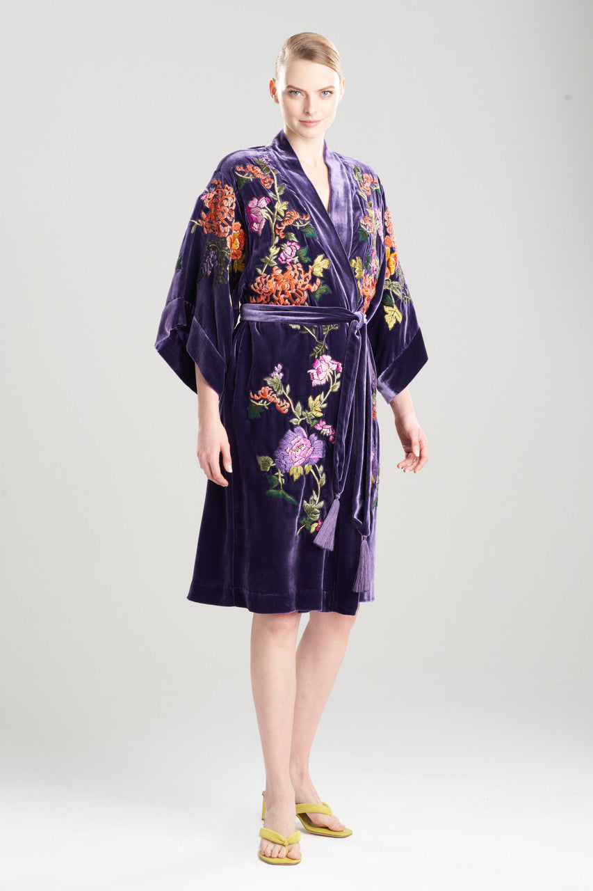 Beautiful Purple Robe Buy Couture Velvet Embellished Short Robe in Deep Purple Online | NATORI