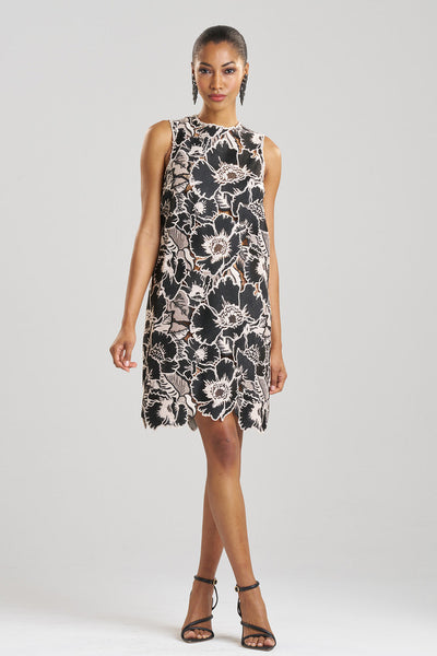 Natori - Cote d'Azur Embroidered Lace Shift Dress - Cream/Black