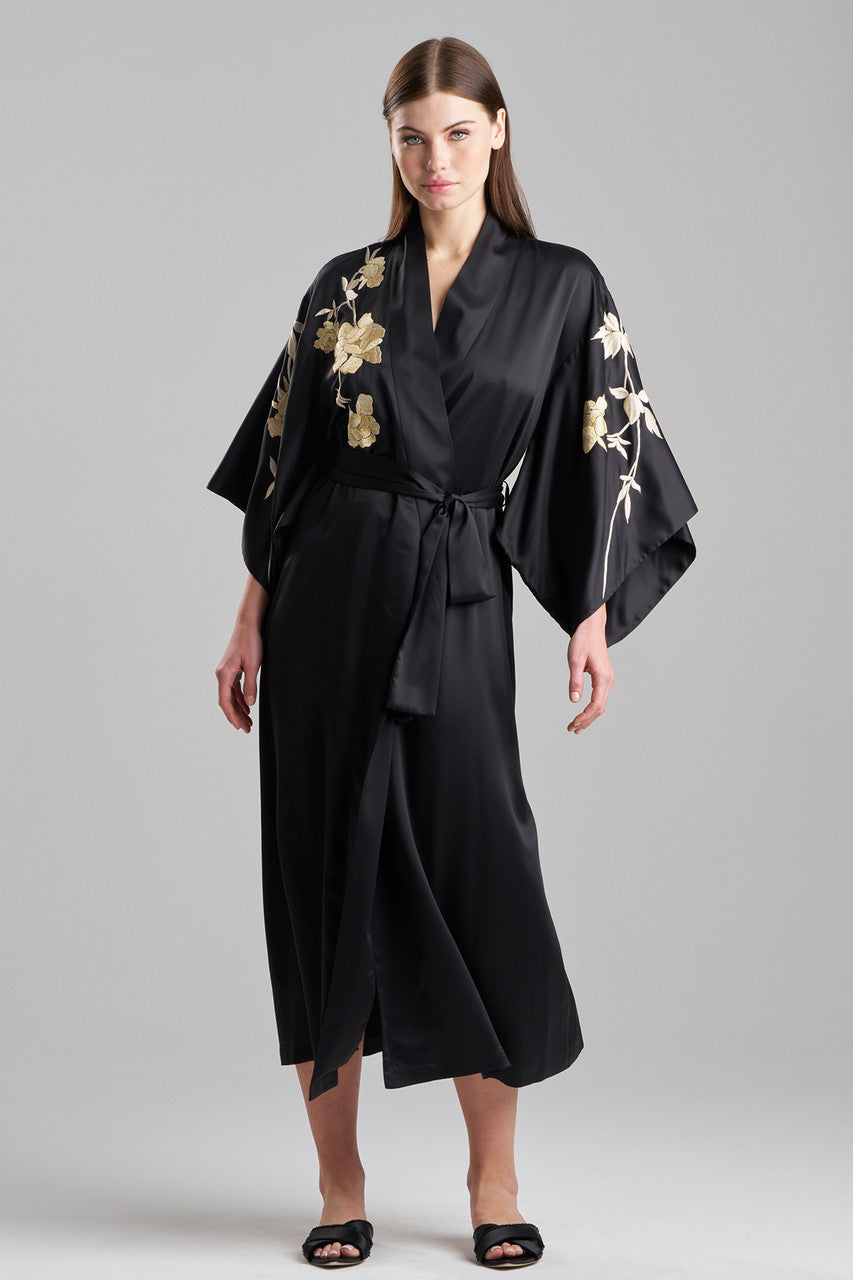 Black Buttoned Robe Buy Peony Blossom Embroidery Robe in Black Online | NATORI