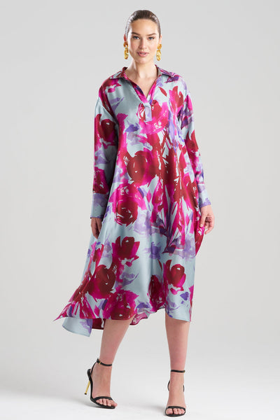 silk oversized shirt dress Pure Silk Midi Dresses Long Sleeve Button Down Silk Shirt Dress Green / S