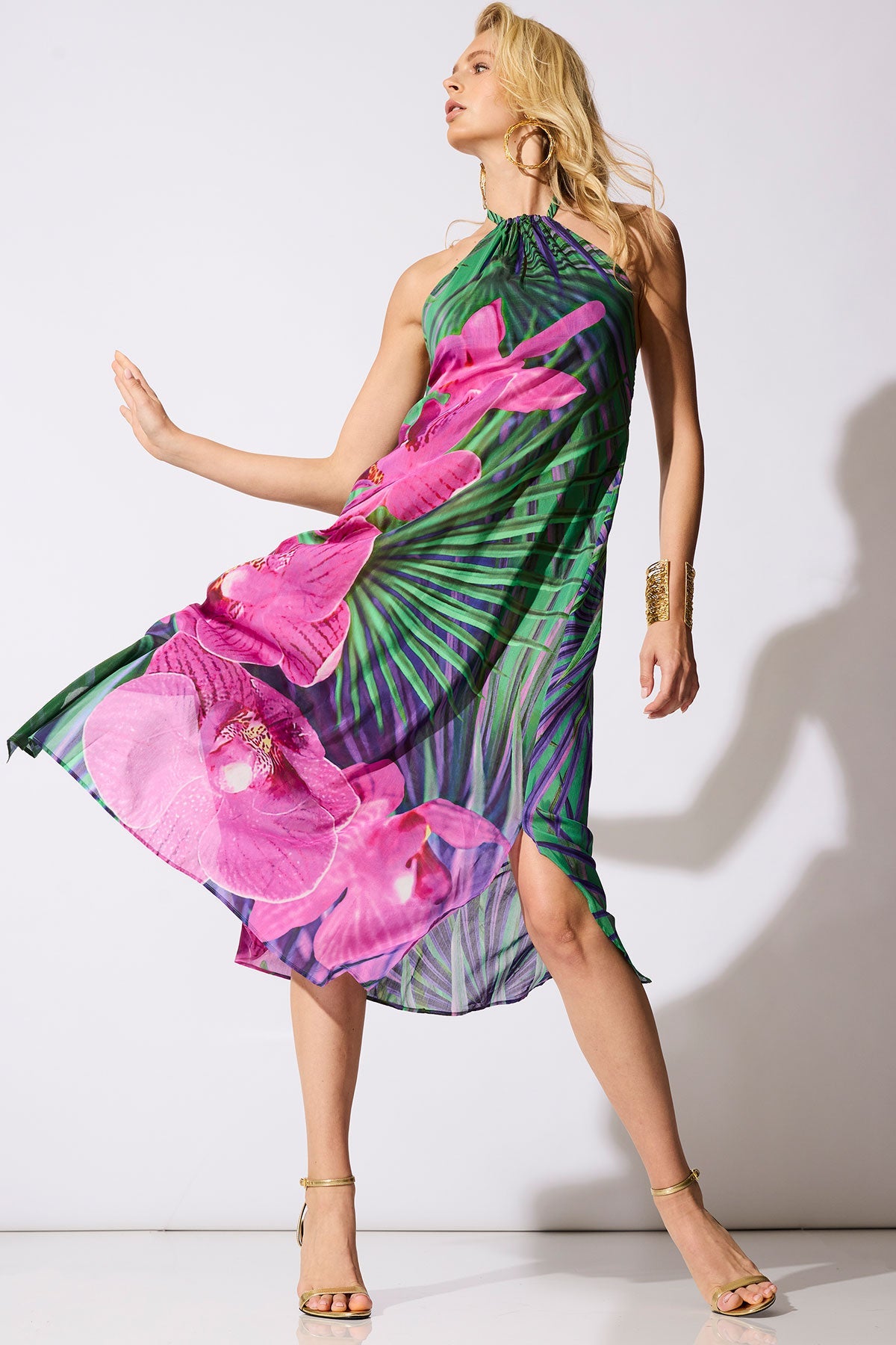 Orchid Silk Cotton Voile Halter Dress