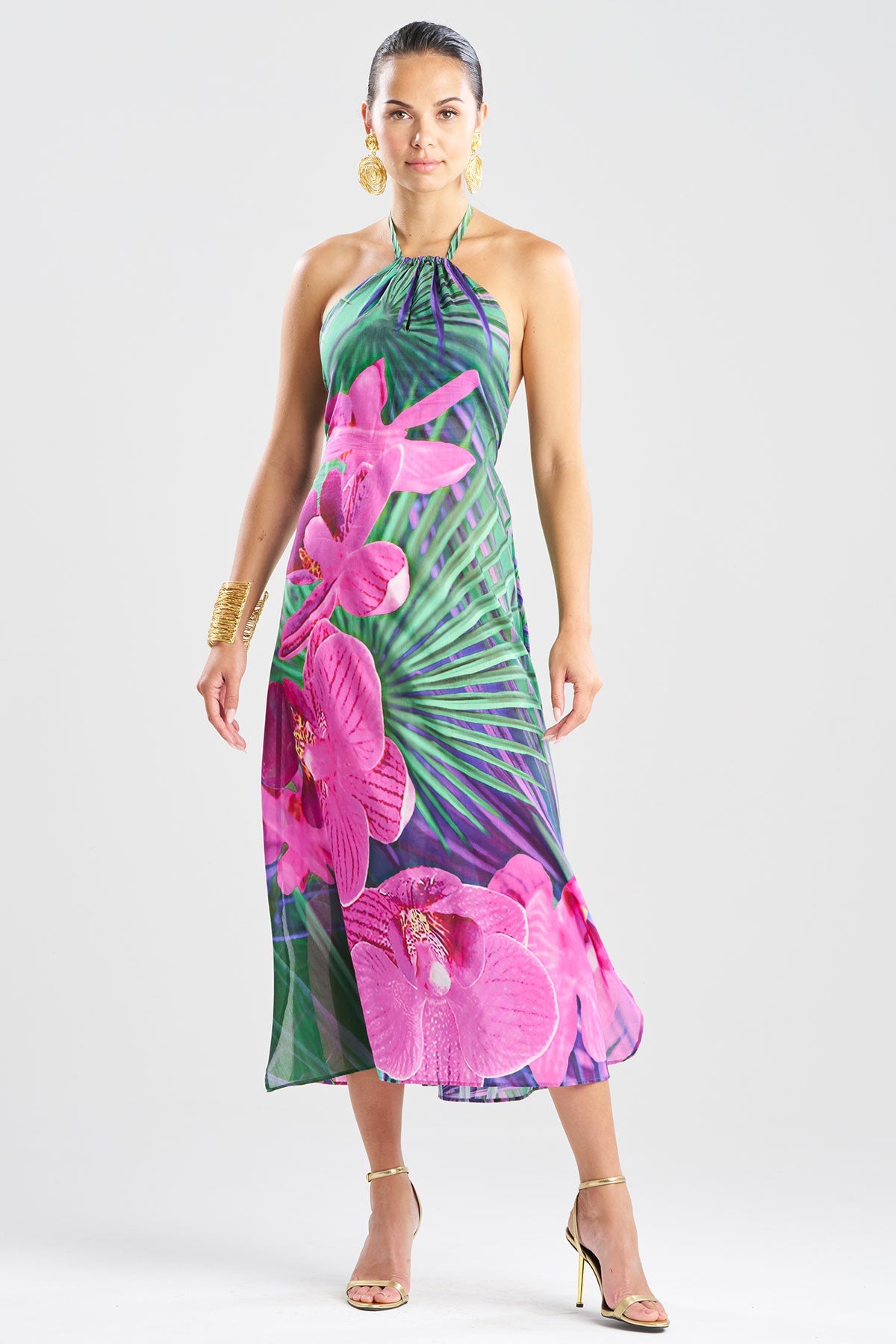 Orchid Silk Cotton Voile Halter Dress