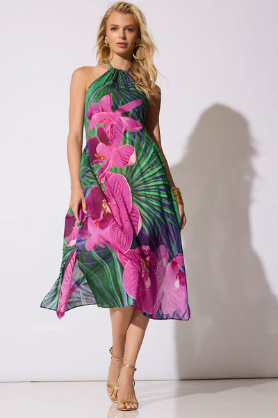 Orchid Silk Cotton Voile Halter Dress