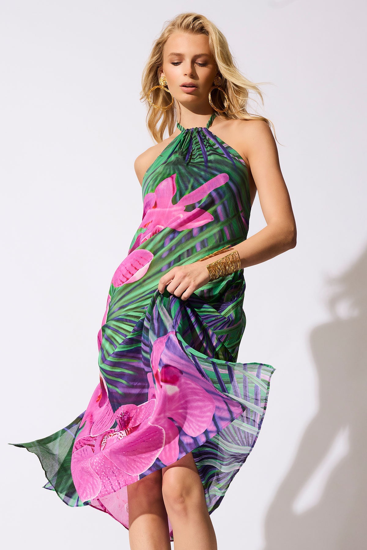 Orchid Silk Cotton Voile Halter Dress
