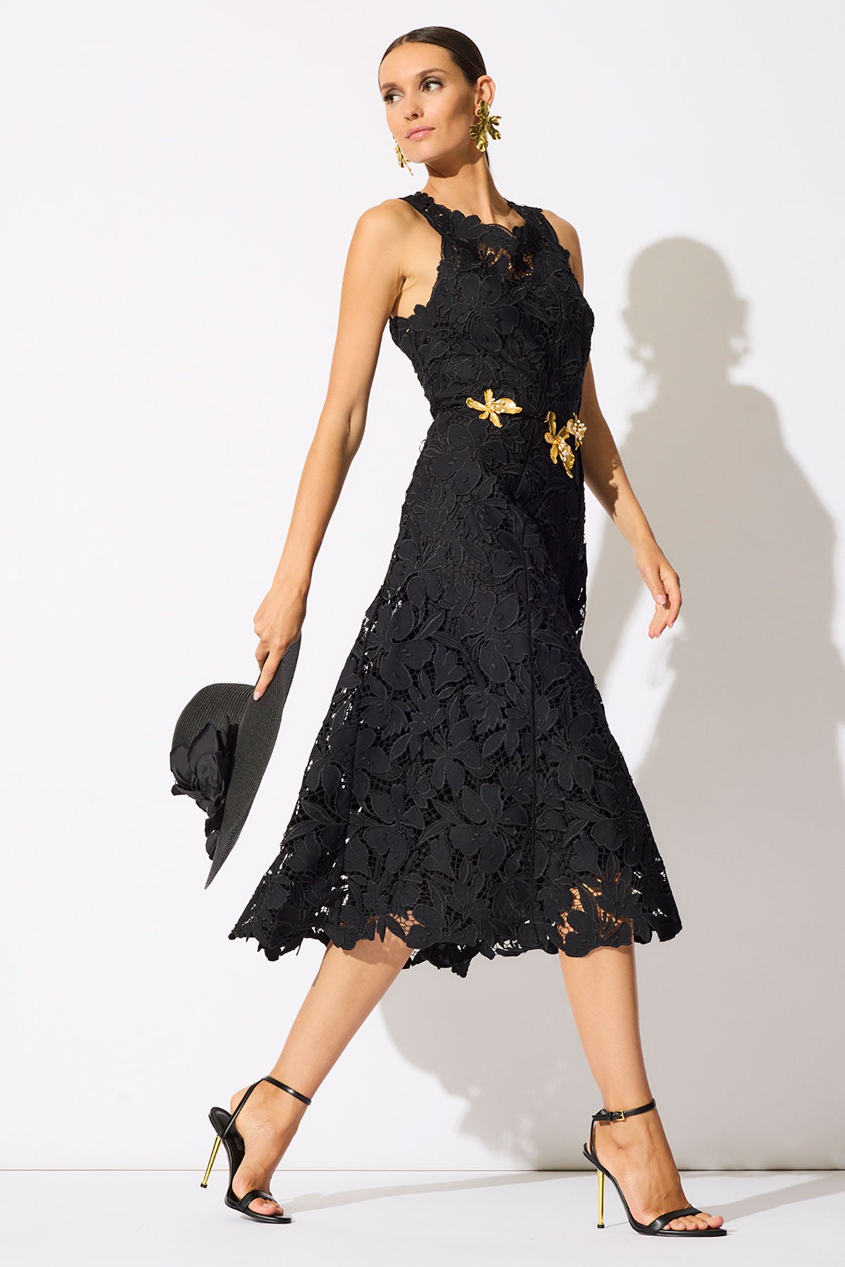 lace asymmetric cocktail dress Fressia | Black Lace Asymmetric-Neck Maxi Dress With Draped-Detailing