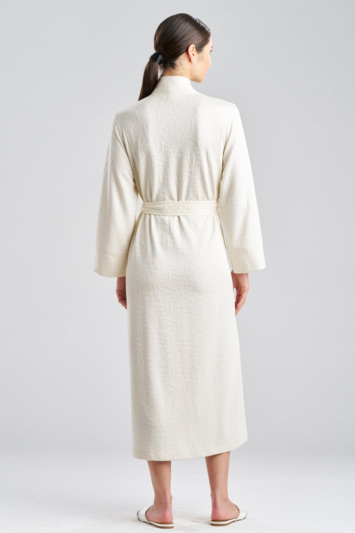 White Quilted Robe Quilted Geo Knit Jacquard Robe
