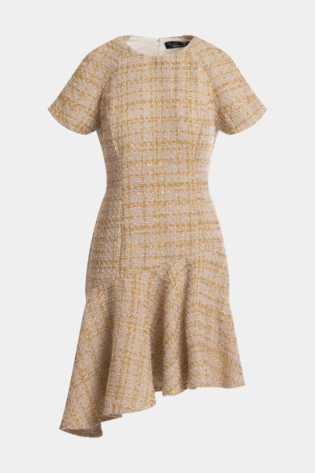 Natori Sparkle Tweed Short Sleeve Flounce Dress Natori Sparkle Tweed Short Sleeve Flounce Dress